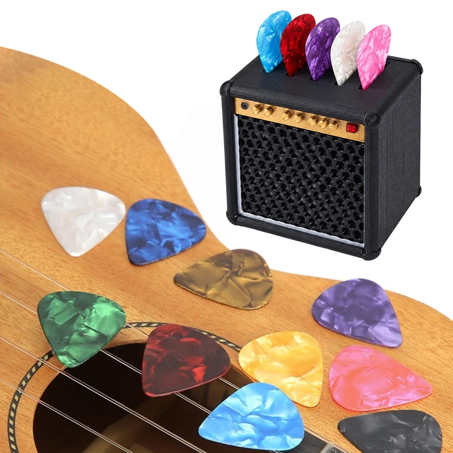7PCS Guitar Accessories Kit, Speaker Shaped Pick Case + 6Pcs Random Color Celluloid Picks for Bass Ukulele ZYF