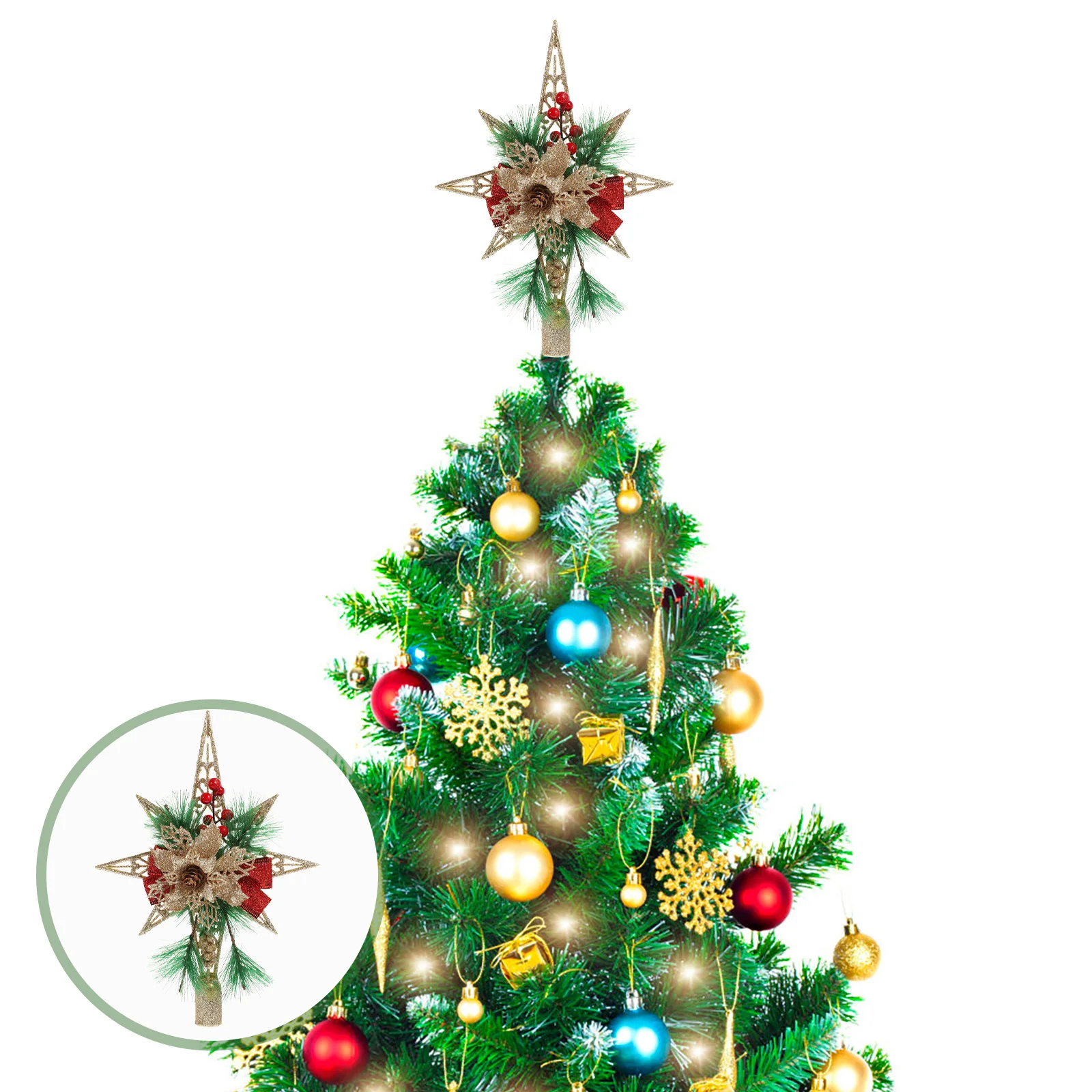 

1pc Christmas Tree Star Topper Electroplated Five-Pointed Ornament Holiday Party Decor Xmas Treetop Decoration Festival Scene