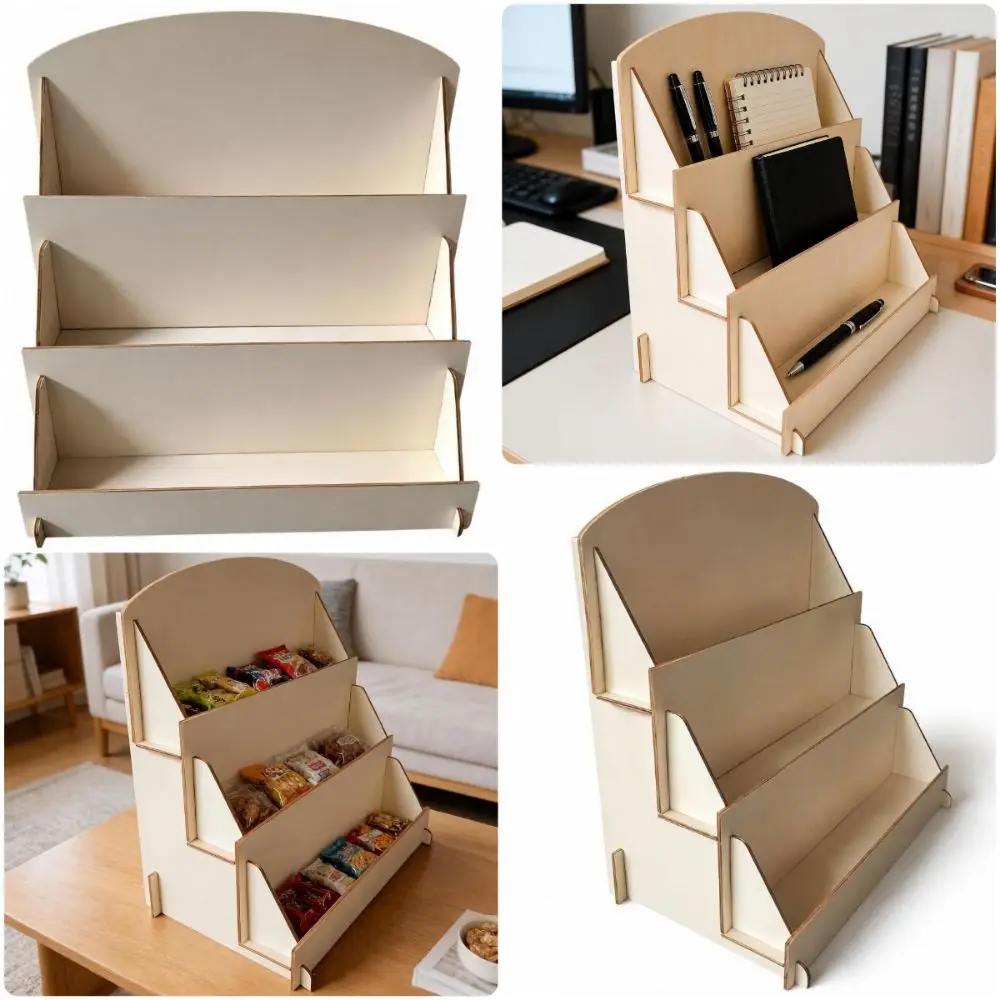 Multi-Purpose Desktop Display Rack Multiple Grids Layered Shelves Candy Storage Shelf Wood Sundries Organization