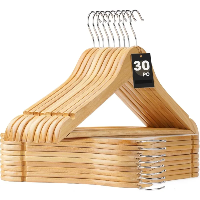 

30-Pack Wooden Hangers,Wooden Clothes Hangers with Smooth Shoulder Grooves,Suit Hangers with 360-Degree Rotatable Hook