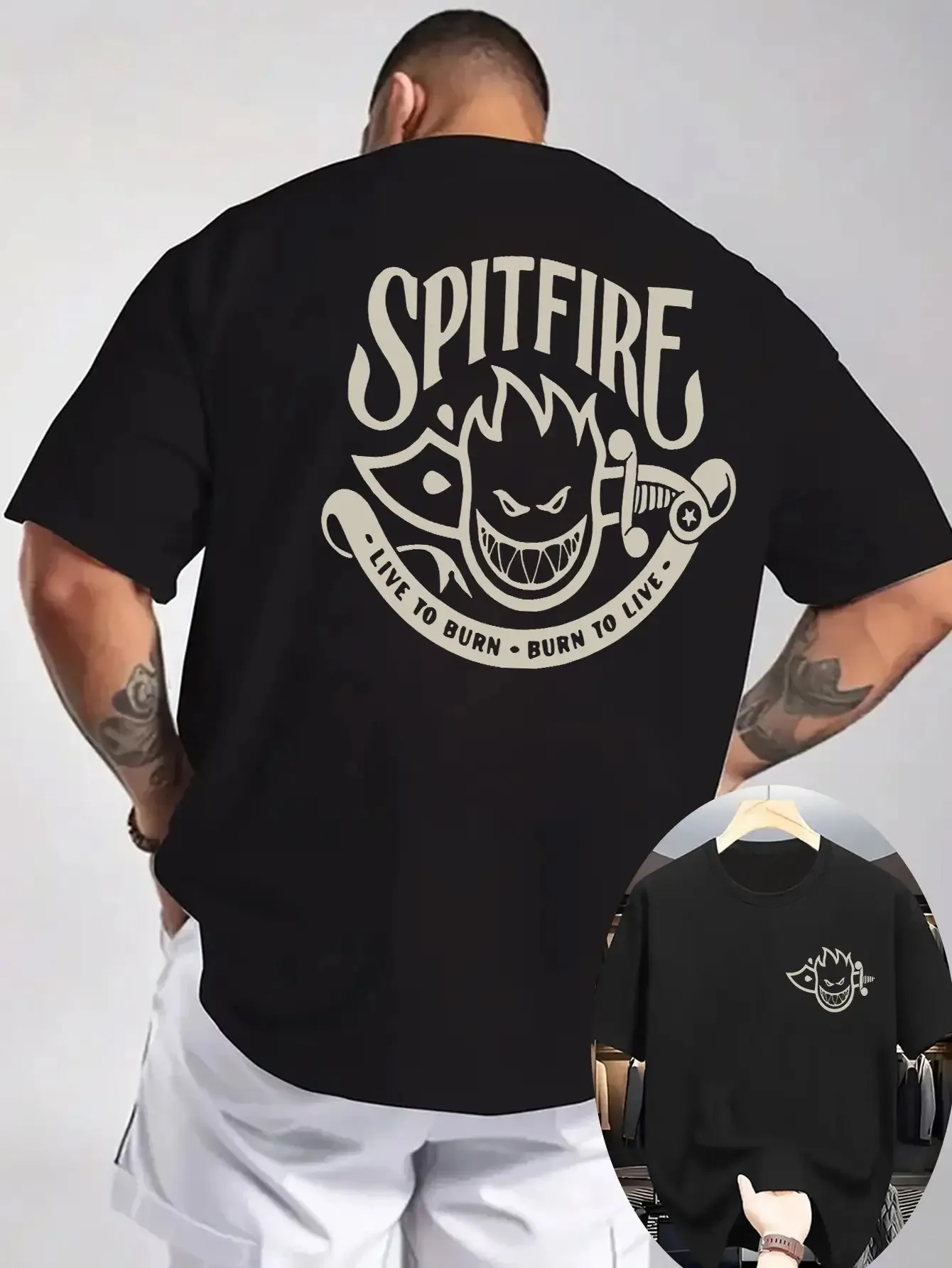 "SPITFIRE Burns To Live" Impressão Clássico 100% Algodão Homens Mulheres Camiseta Verão Outono Diário Esportes Festa Casual Solta Manga Curta