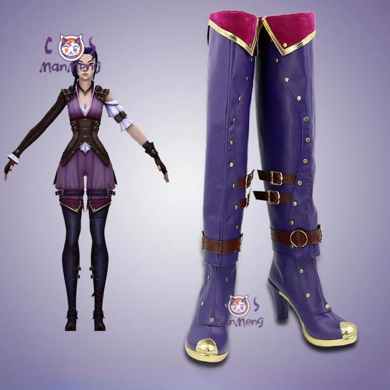 

Game Arcane：League of Legends Caitlyn·Kiramman LOL Cosplay Shoes Purple Fashion Leather Boots Carnival Party Woman Man Boots