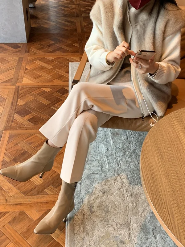 

Women's Thiened Woolen Pants High Waist Straight Leg Casual Trousers Asymmetrical Design ket Detail Commute Sle