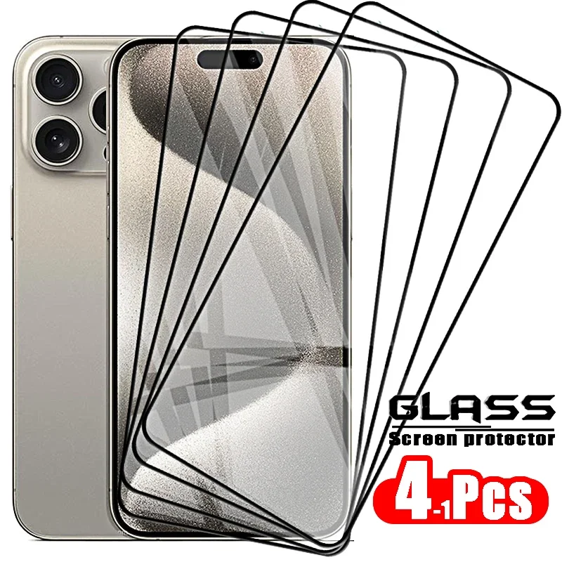 4-1pcs Tempered Glass for IPhone 15 Pro Max 15pro Screen Protector Protective Glass for Apple 15 Pro 14 13 12 11 Pro Max Mini