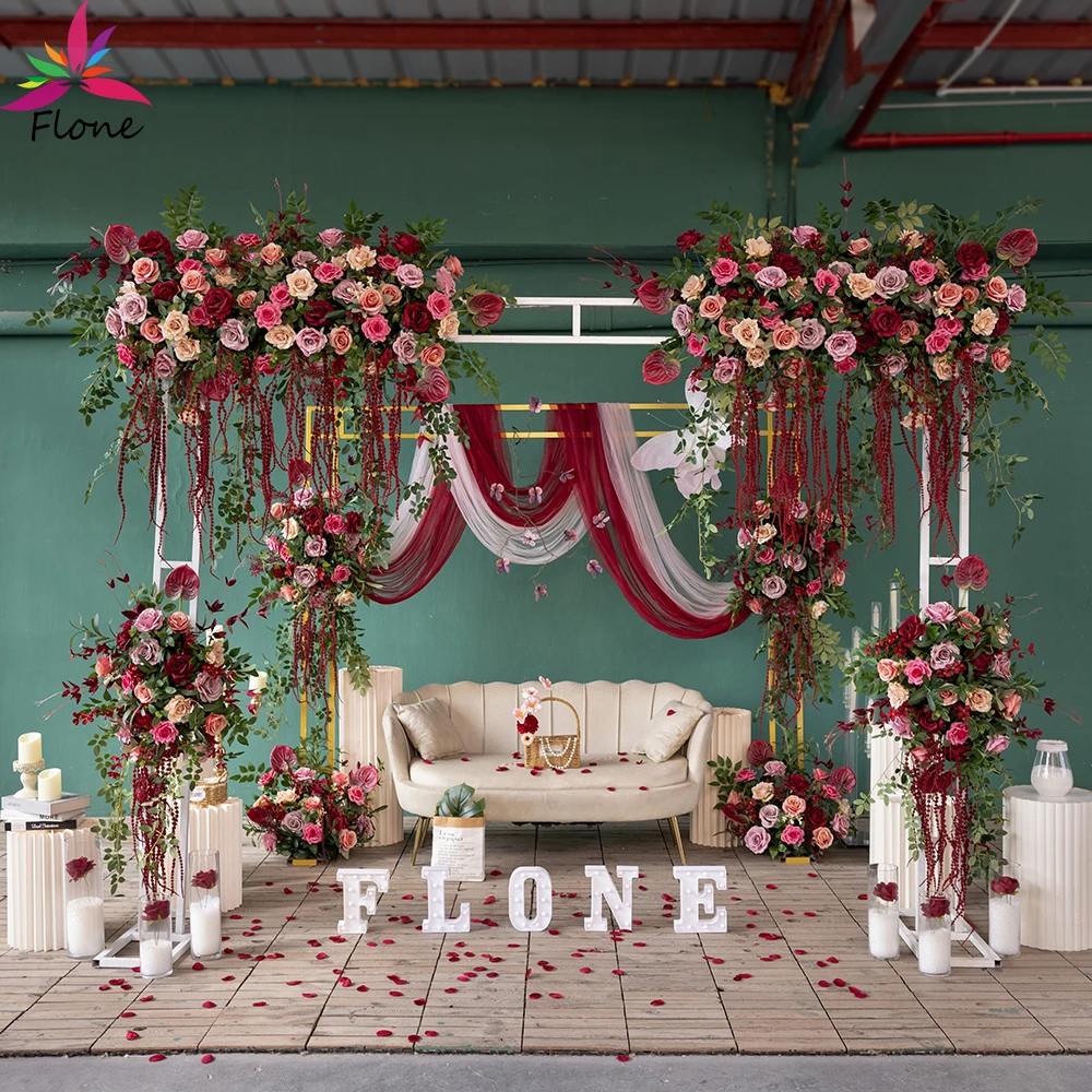 

Dark Red Artificial Flower Arrangements Hanging Flowers Wedding Event Decoration Red Rose Sztuczne Kwiaty Backdrop Decor FL2706