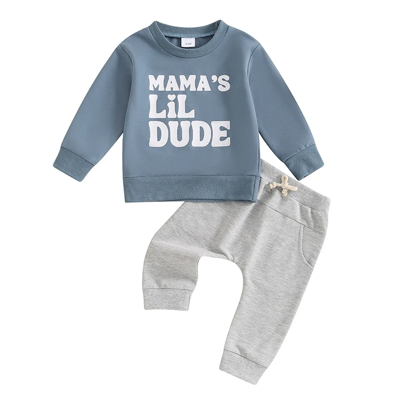 

Toddler Baby Boys Fall Winter Clothes Little Dude Letter Printed Sweatshirts Pants Sweatsuit 2Pcs Outfits Set