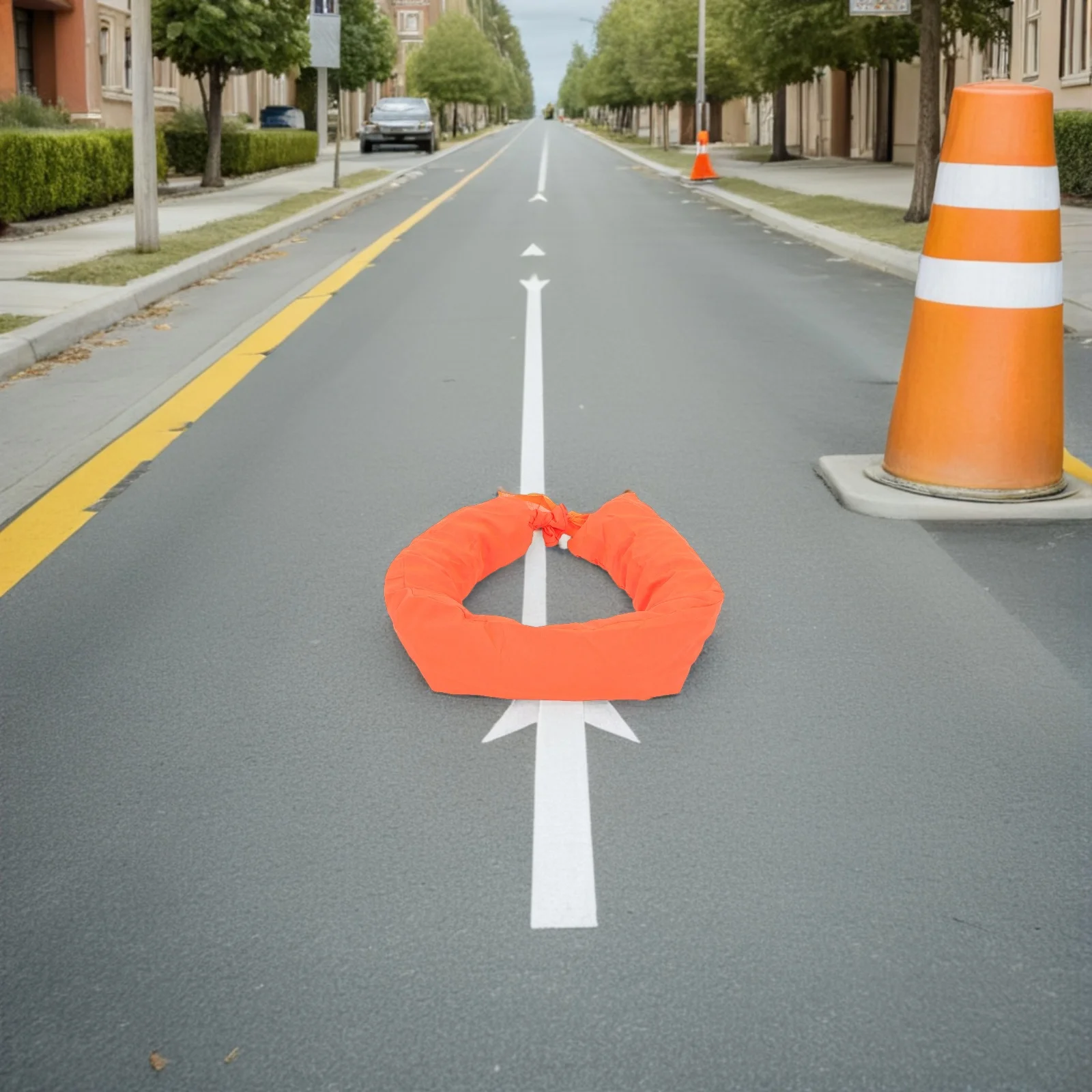 12 szt. Odblaskowych worków z piaskiem do prac drogowych, wytrzymałe obciążniki do kuwet drogowych, odporne na każdą pogodę, zapewniające bezpieczeństwo podczas prac budowlanych i ruchu drogowego.