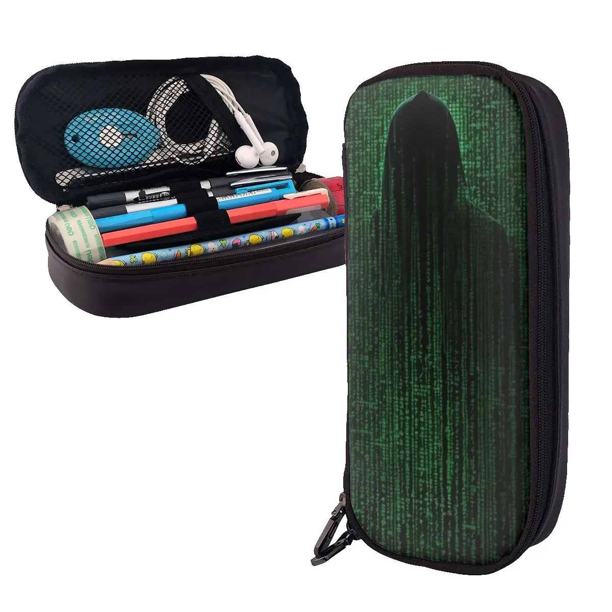 

Hacker Code Binary Code Geek Science Computer Leather Pencil Cases Pencil Pouch Big Capacity Pen Box Pencil Bag for Kids School