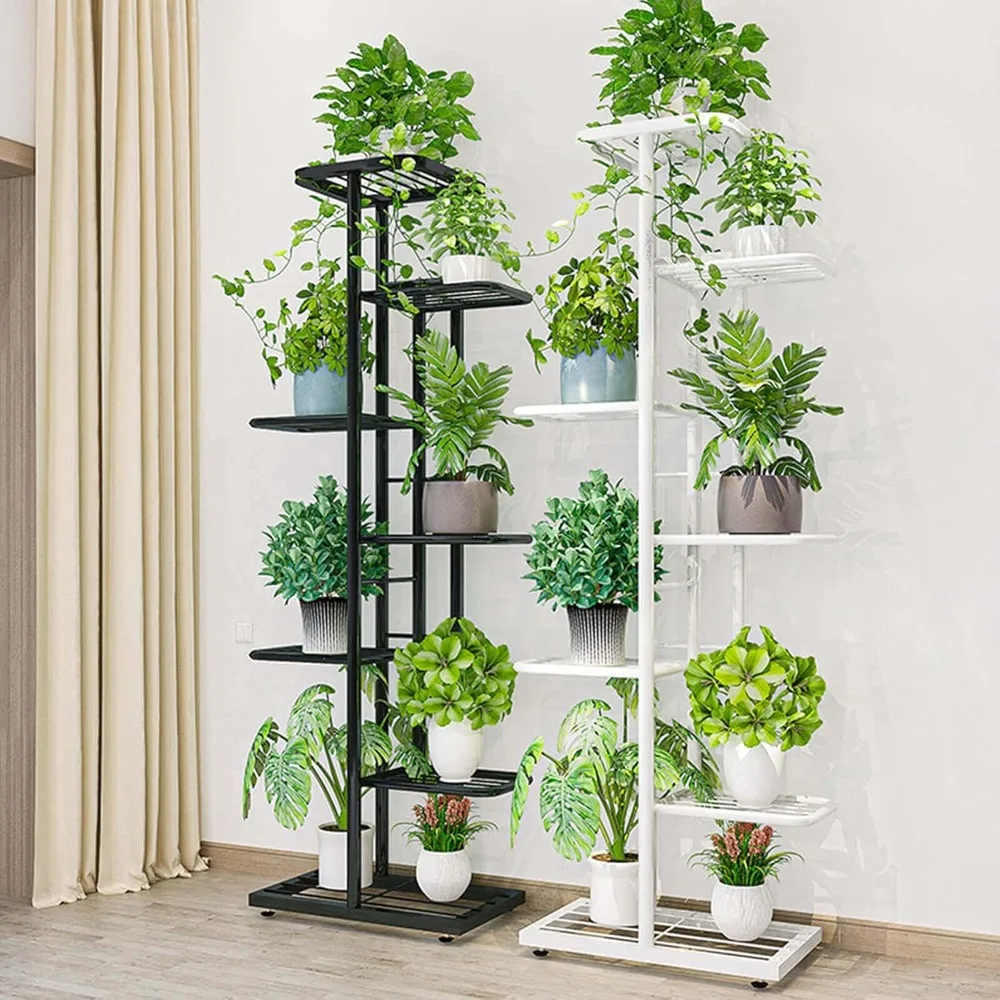 

Indoor Metal Tiered Plant Stand - Tall Multi Tier Corner Iron 8 Tier 9 Potted White Flower Rack Multi-tiered Layer Shelf Holder