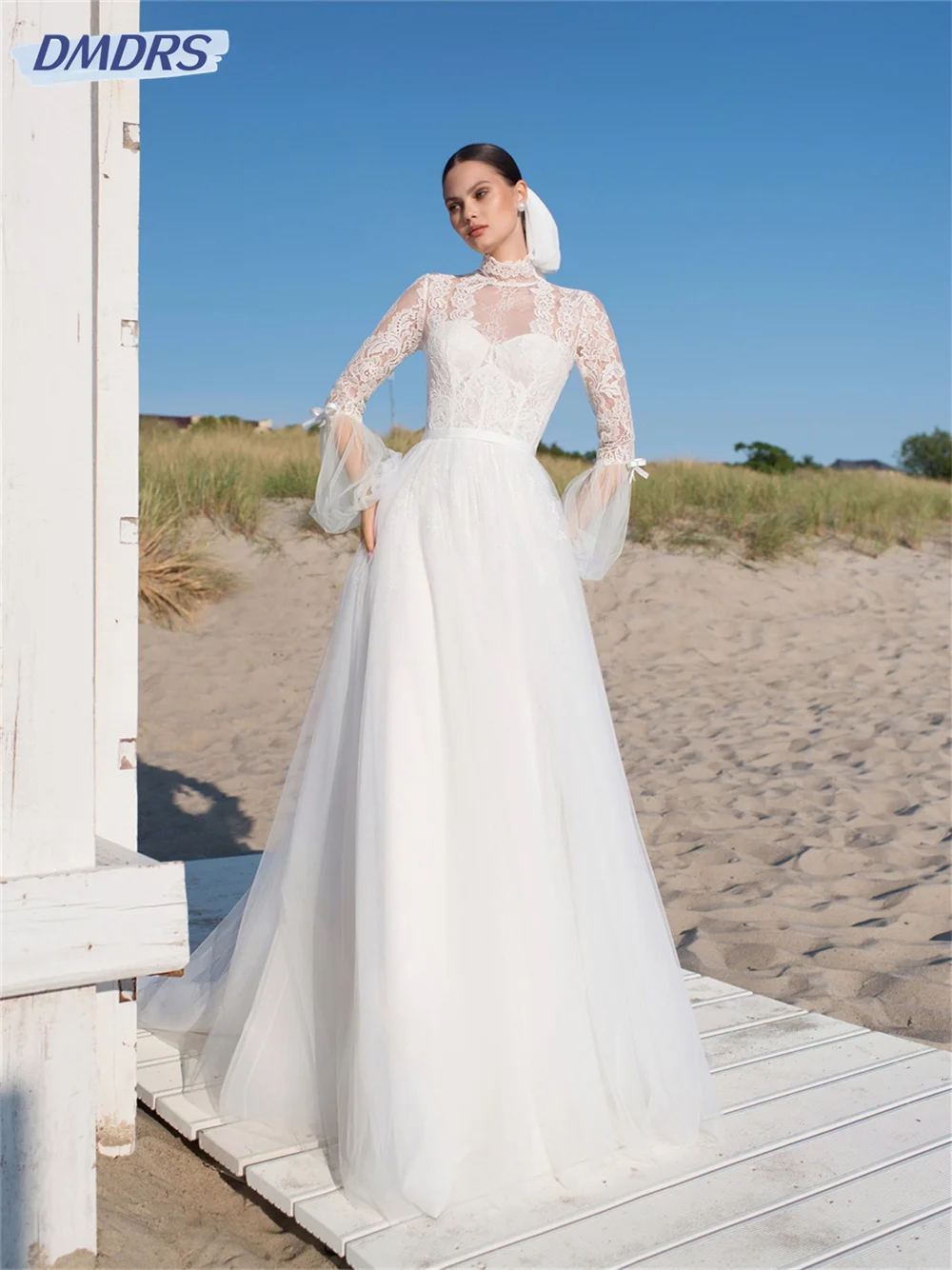 

Stately Long-Sleeved Bridal Dress 2024 Charming A-line Wedding Dress Classic Lace Floor-length Dress Vestidos De Novia