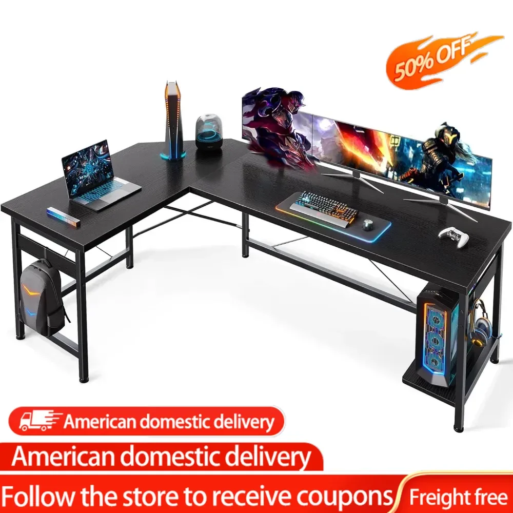 

66" L Shaped Gaming Desk, Corner Computer Desk, Sturdy Home Office Computer Table, Writing Desk, Larger Desk Workstation, Black