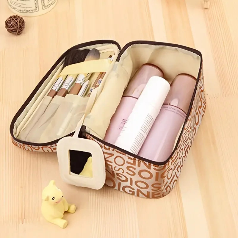 Letter Detail Cosmetic Organizer, Versatile Travel Toiletry Bag Makeup Box With Handle