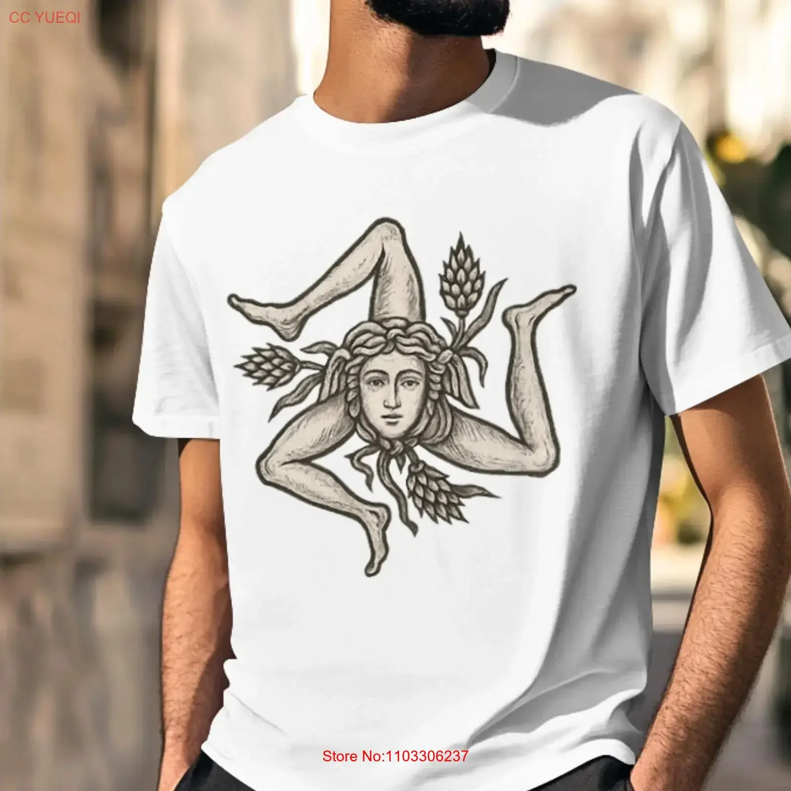 T-shirt sicilien TRINACRIA, symbole de Sicile dessiné à la main, vêtements vintage, effet délavé, doux, respirant, extensible