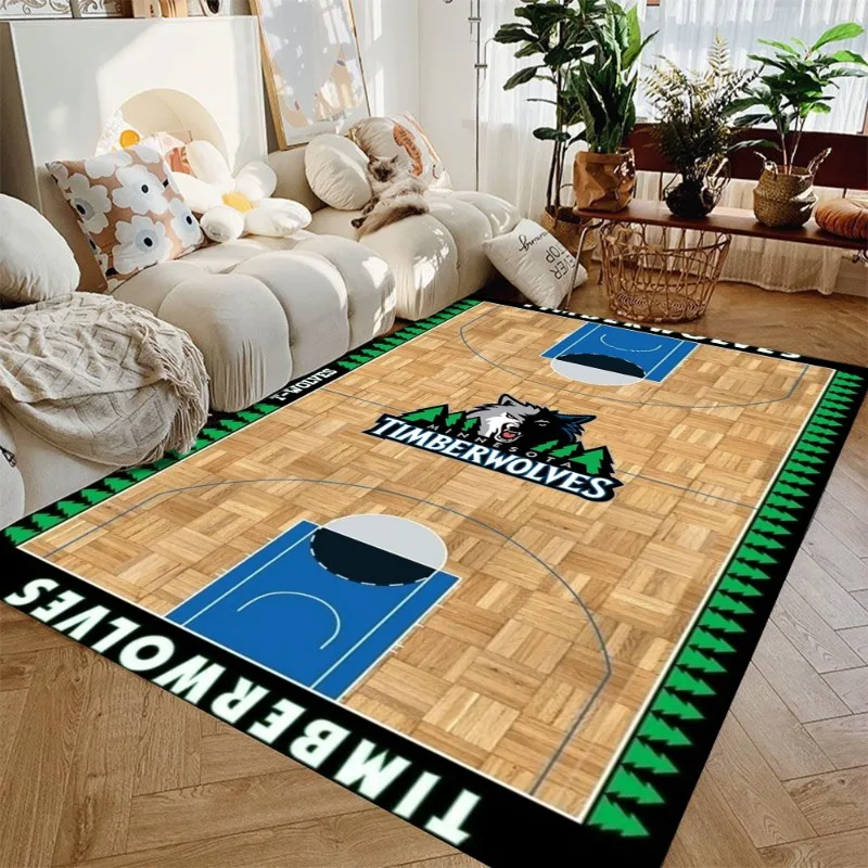 Basketball Court Carpet Classic Basketball Team Sofa Living Room Decor Plush Rug Flannel Non-slip Dirt-resistant Washable Carpet