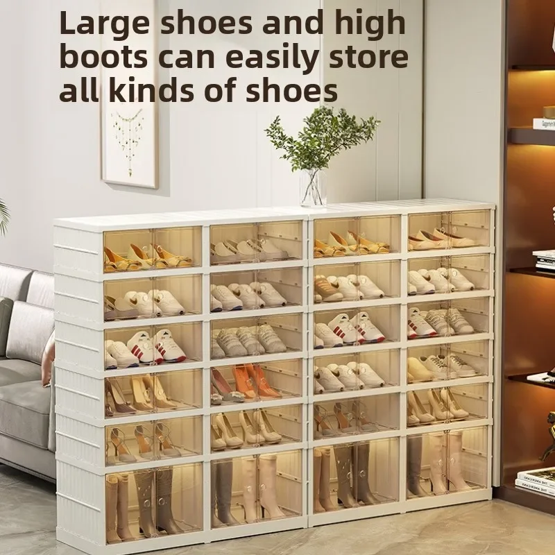 Transparent Shoes Foldable Storage Box Free Installation Shoe Box Living Room Storage Shoe Cabinet Multi-functional Folding Shoe