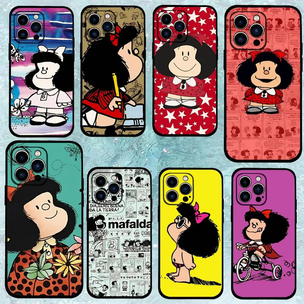 لطيف الكرتون مافالدا جراب هاتف جراب هاتف آيفون 17 16 15 14 13 12 11 X XR XS زائد برو ماكس غطاء أسود ناعم صغير #1