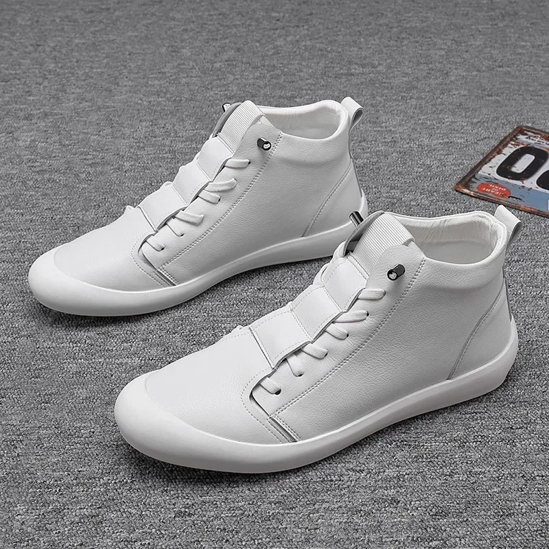 

100% Genuine Leather Shoes Men High Top Sneaker Fashion Men White Shoes Street Man Footwear Tenis Masculino Casual Zapatos