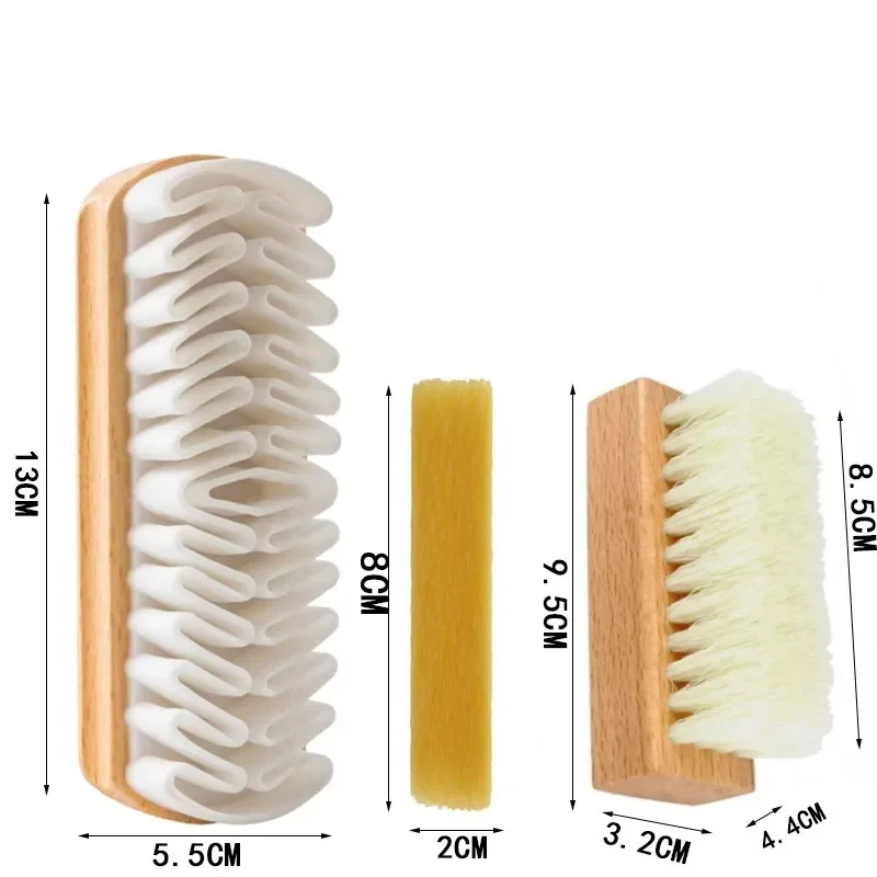 3Pcs Suede Shoe Clean Kit Wooden Brush Stain Eraser Crepe Pad Nubuck Leather Tool for Winter Boots Sneakers Bags Furniture