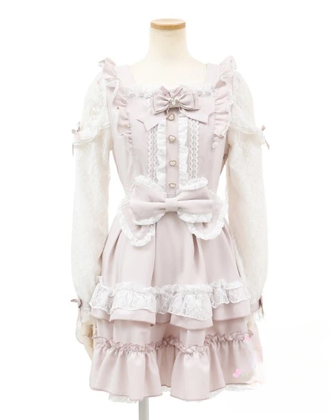 Japanese Liz Lace Stitching Bow Mass-Produced Cute Lolita Cake Dress Girl Women's Spring Long Sleeve Slim Princess Dresses