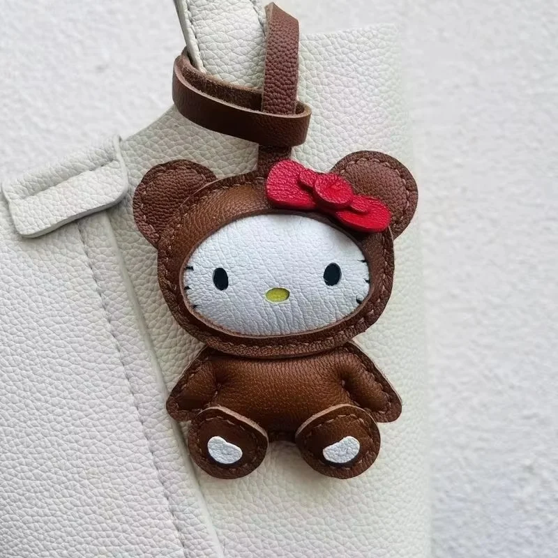 Handmade Leather Hello Kitty Pendant Sheep Cross Dressing Design Cute Girl's Gift Birthday Car Keychain Handbag Accessory