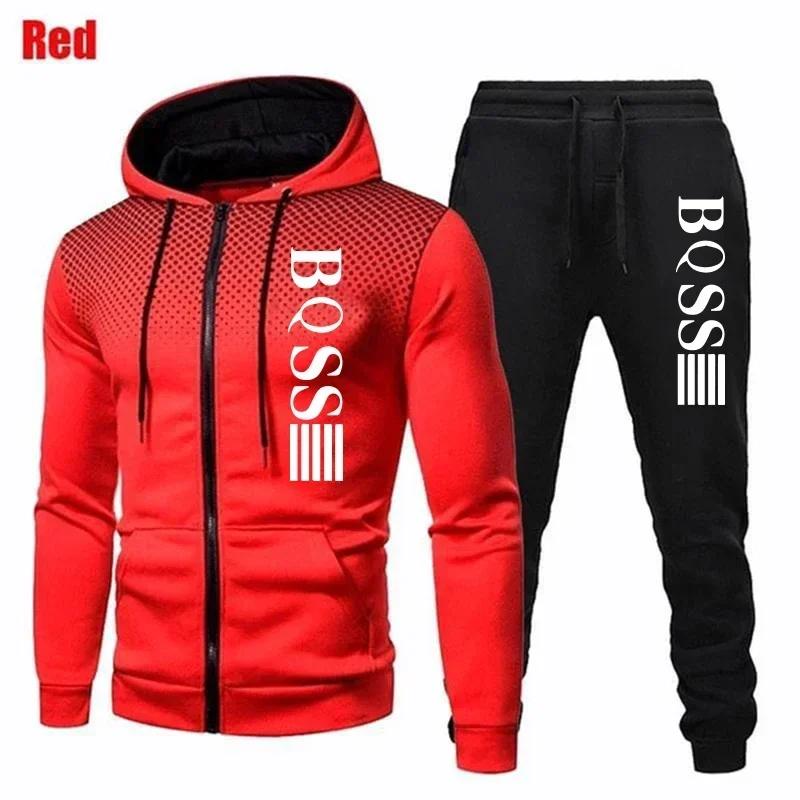 Mens Tracksuits Casual Sweatpants Printing Zipper Hooded Sweatshirt   fashion Versatile Coat Outdoors Jogging Sports Clothing