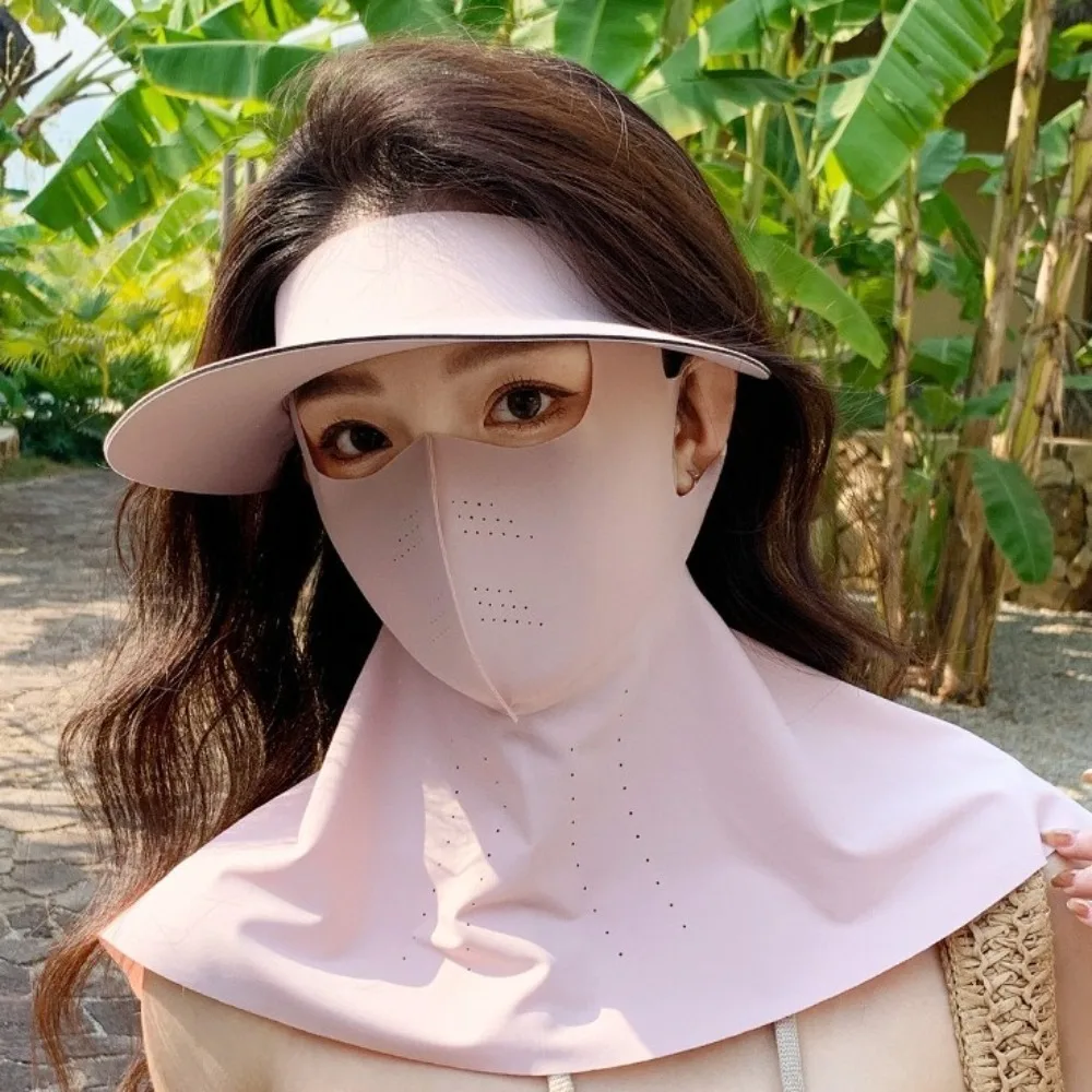 

UV Protection Sunscreen Face Cover Solid Color Dustproof Ice Silk Mask Face Protection Wide Brimmed Hat UV Protection Veil