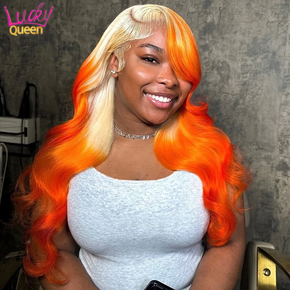

Orange 613 Color Human Hair 180Density Blonde Wigs Pre Plucked For Women Transparent Lace Frontal 13X6 Body Wave