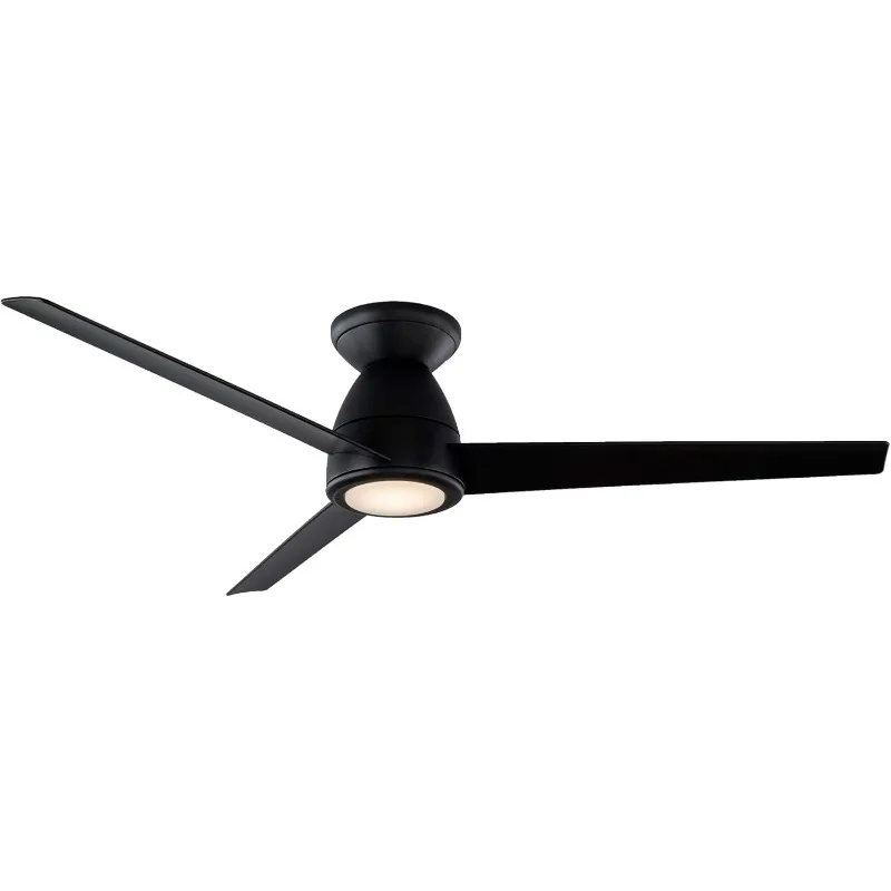 Tip Top Smart Indoor and Outdoor 3-Blade Flush Mount Ceiling Fan 52in Matte Black with 2700K LED Light Kit