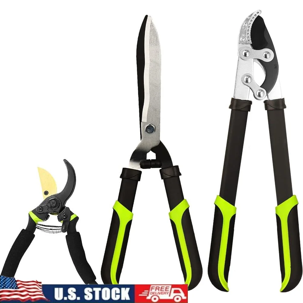 3 ชิ้น Garden Pruner ชุด Sharp Loppers Hedge Clippers กรรไกรตัดแต่งกิ่ง Compound Action Tree Trimmer สาขาเครื่องตัด Yard เครื่องมือ