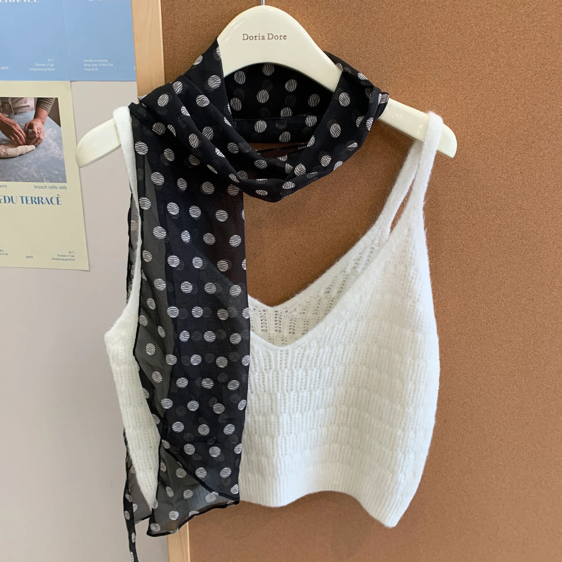 Scarf Brown Polka Dot Premium Smooth Long Multipurpose Drape Neck Wrap Women Casual Commute Vacation