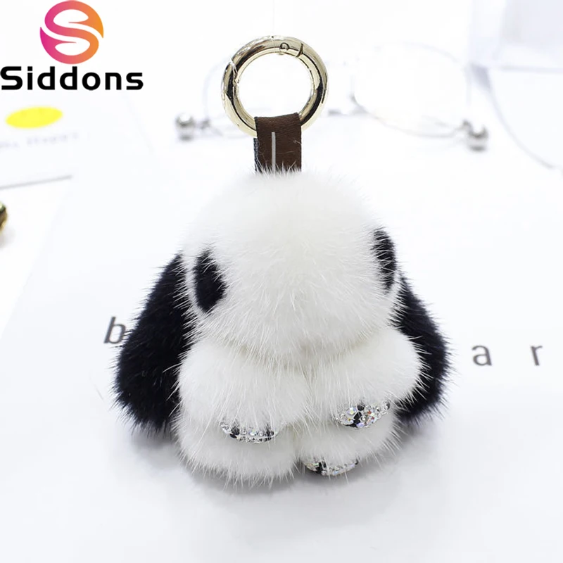 

Cute Long Ear Bunny Keychain Real Mink Fur Rabbit Doll Pendant Toys Keyring Handbag Charm Ornament Pompom Plush Jewelry Gifts