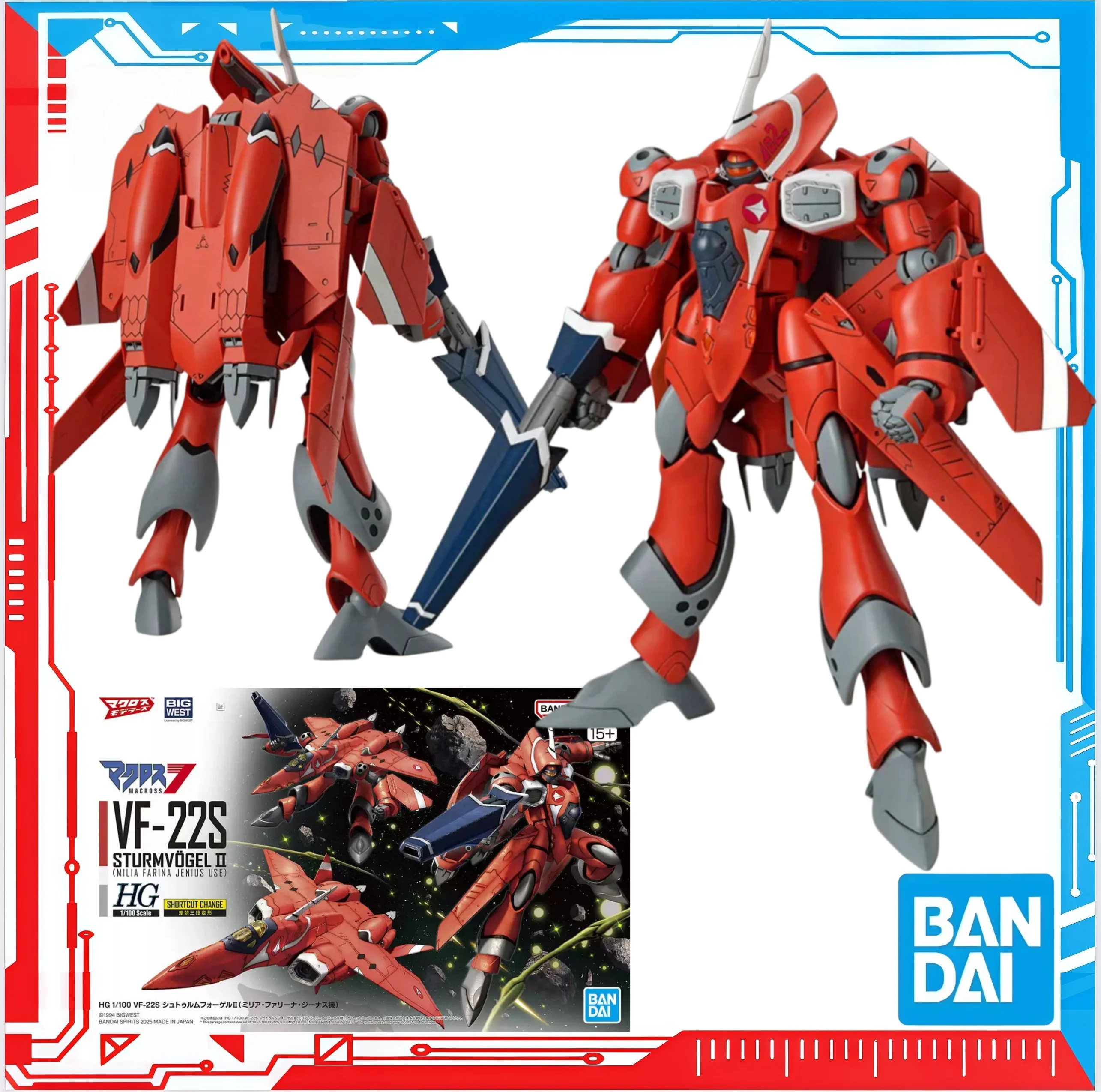 Bandai Genuine HG1/100 The Super Dimension Fortress Macross VF-22S SturmvÖgelⅡ Plus Anime Action Figure Assembly Model Toys Gift