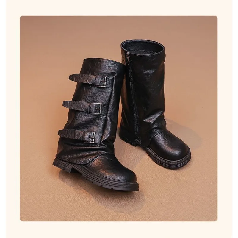 الفتيات الرجعية حزام مشبك أحذية عالية الموضة 2025 جديد الخريف والشتاء النمط البريطاني أحذية الأطفال الفتيات الاتجاه الأحذية الجلدية #4