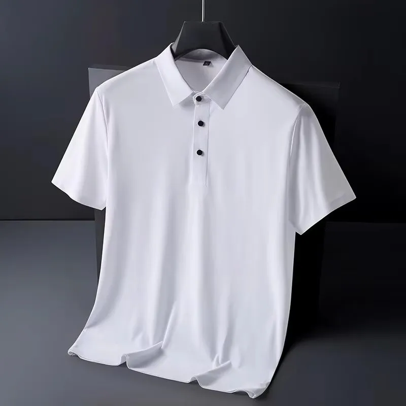 Summer Ice Silk Nylon Polo Shirt High-End T-Shirt New Half Sleeve Non-Marking Casual Business Thin Menswear