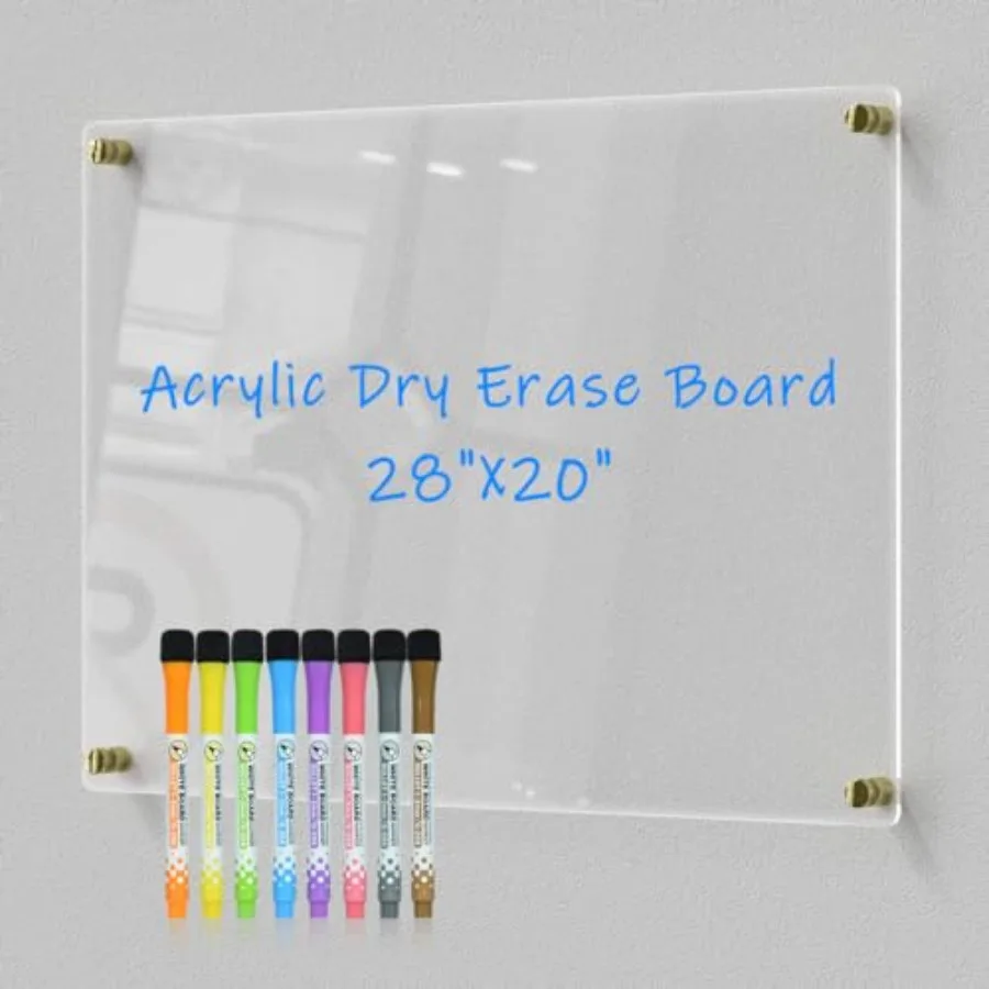 

Transparent Acrylic Dry Erase Board 28x20 Versatile Writing Panel Includes 8 Bright Markers Eraser Colorful Mounting Screws and