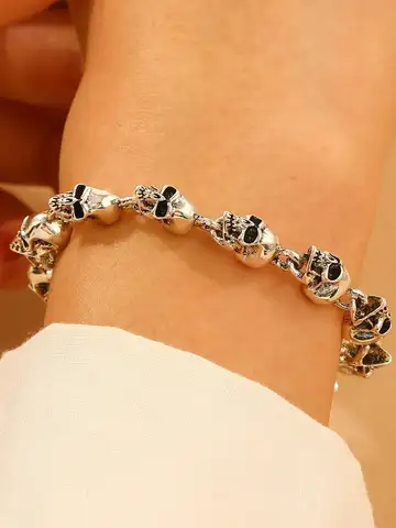 Fashion Punk Style Vintage Men's Bracelets Retro Handmade Creative Personality Skull Head Metal Trend Bracelets For Men