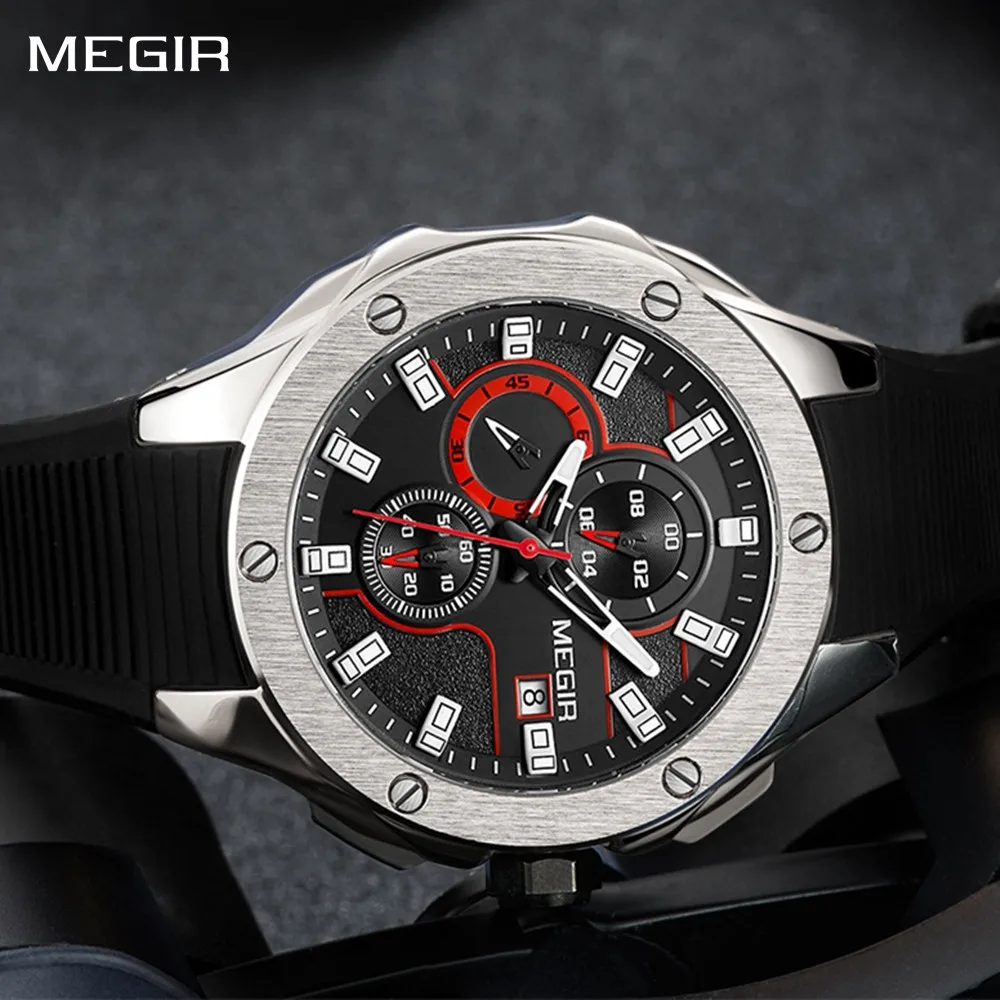 

MEGIR Luxury Men Quartz Watch 46MM Dial Sport Military Watches with Chronograph Waterproof Date Male Casual Wristwatch Clock