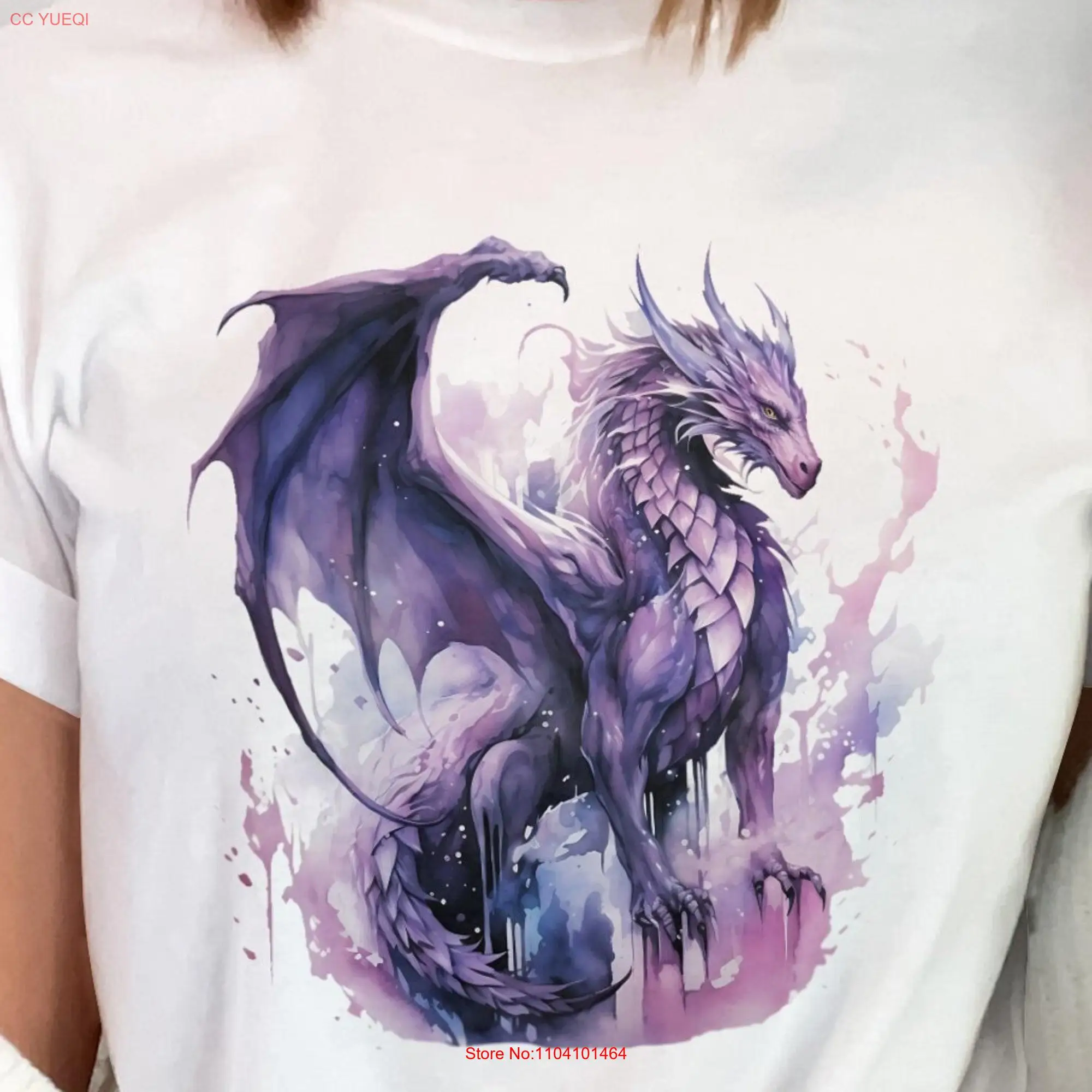 Purple Dragon T Shirt Lover Mythical Fantasy Wings Leather Wing long or short sleeves