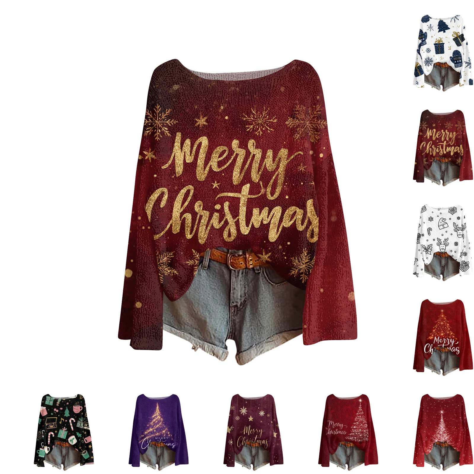 Femmes col rond léger pull décontracté à manches longues noël imprimé tricot pull Pulls Femmes Ropa De Mujer Femme vêtements