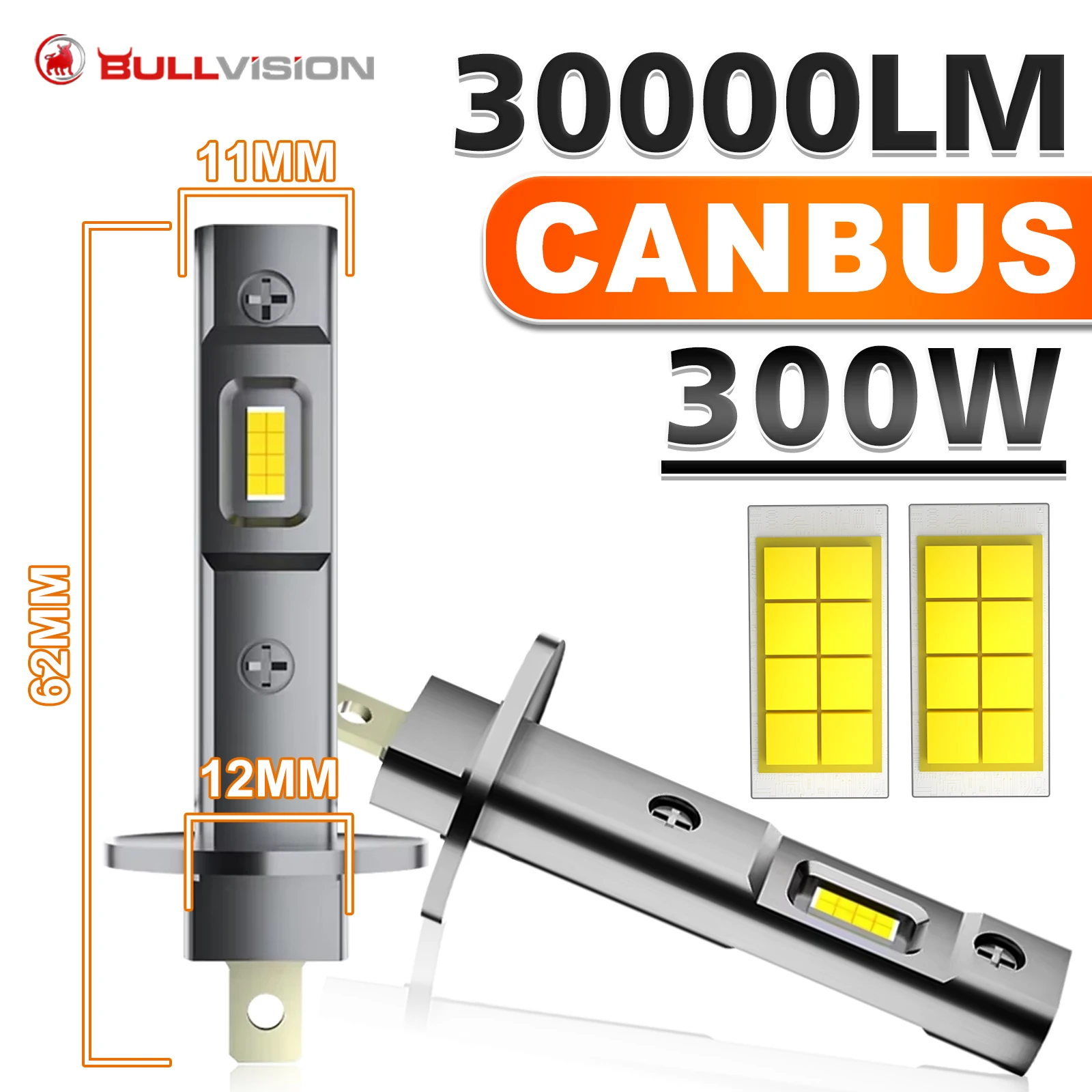 H1 LED Headlight Bulbs 30000LM 6000K 3000K 16PCS 7585 CSP High Low Beam Turbo Auto Light 1:1 Fanless Mini Size 12V +600% Bright