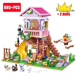 Friends Jungle Camping Tree House Summer Party Adventure Playground Sets for Girl Assembling Building Blocks Toys Birthday Gifts