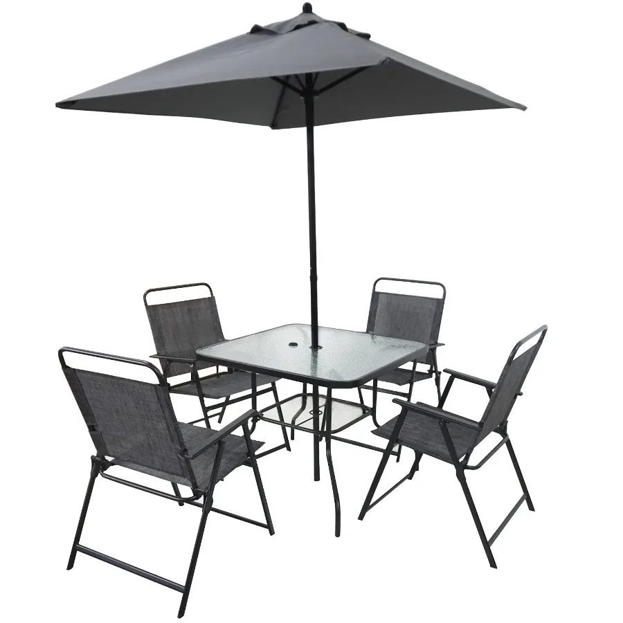 

Outdoor Patio Dining Set for 4 People Metal Patio Furniture Table and Chair Set with Umbrella Black