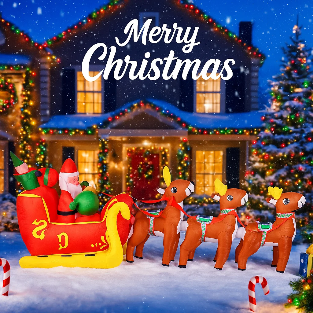 12.14FT لعبة قابلة للنفخ مزلقة الرنة سانتا LED مضاءة عيد الميلاد ساحة الطرف الديكور عيد الميلاد لوازم المنزل حلية هدية احتفالية #4