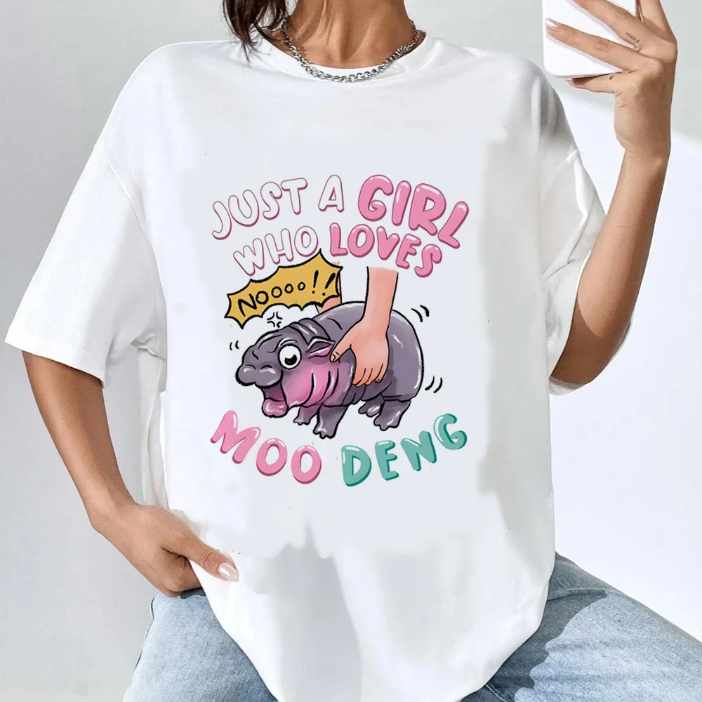 Moo deng t camisa feminina y2k anime digital retro kawaii colorido topo t 80s respirável 2000s retro confortável roupas coreanas