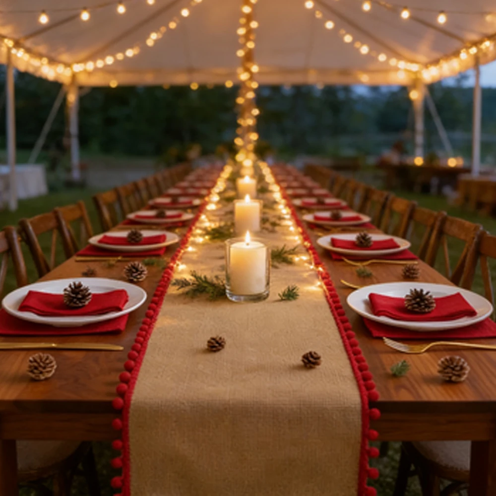 

1PC Rustic Table Runner with Tassels Cotton Linen Embroidered Table Runners for Dining Table Decorations Holiday Party Wedding