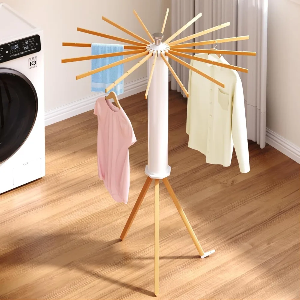 

Tripod Clothes Drying Rack, Folding Space Saving Compact Laundry Drying Rack-16 Rotatable Arms for Hanger, Diameter 3.6FT