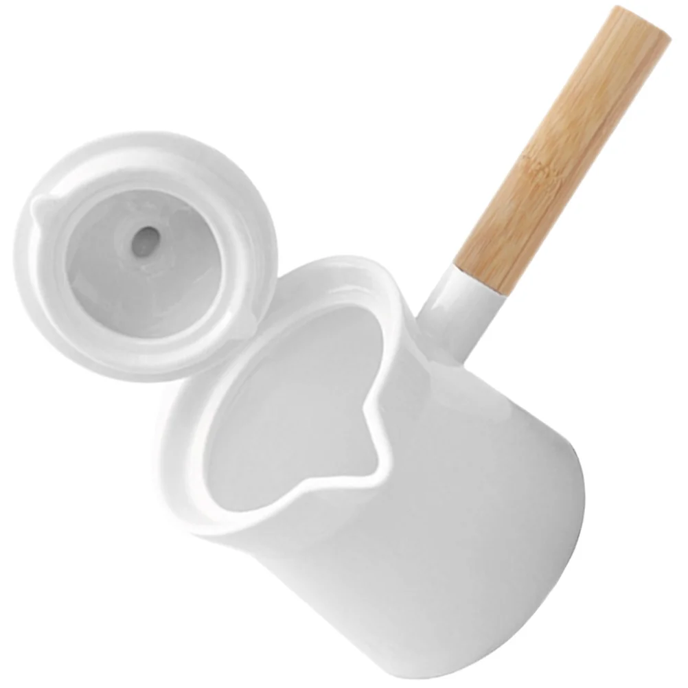 إبريق شاي سيراميك ذو سعة كبيرة بمقبض خشبي وتصميم غير قابل للانزلاق للمنزل والمطعم والفندق واستخدام غلاية شاي من السيراميك