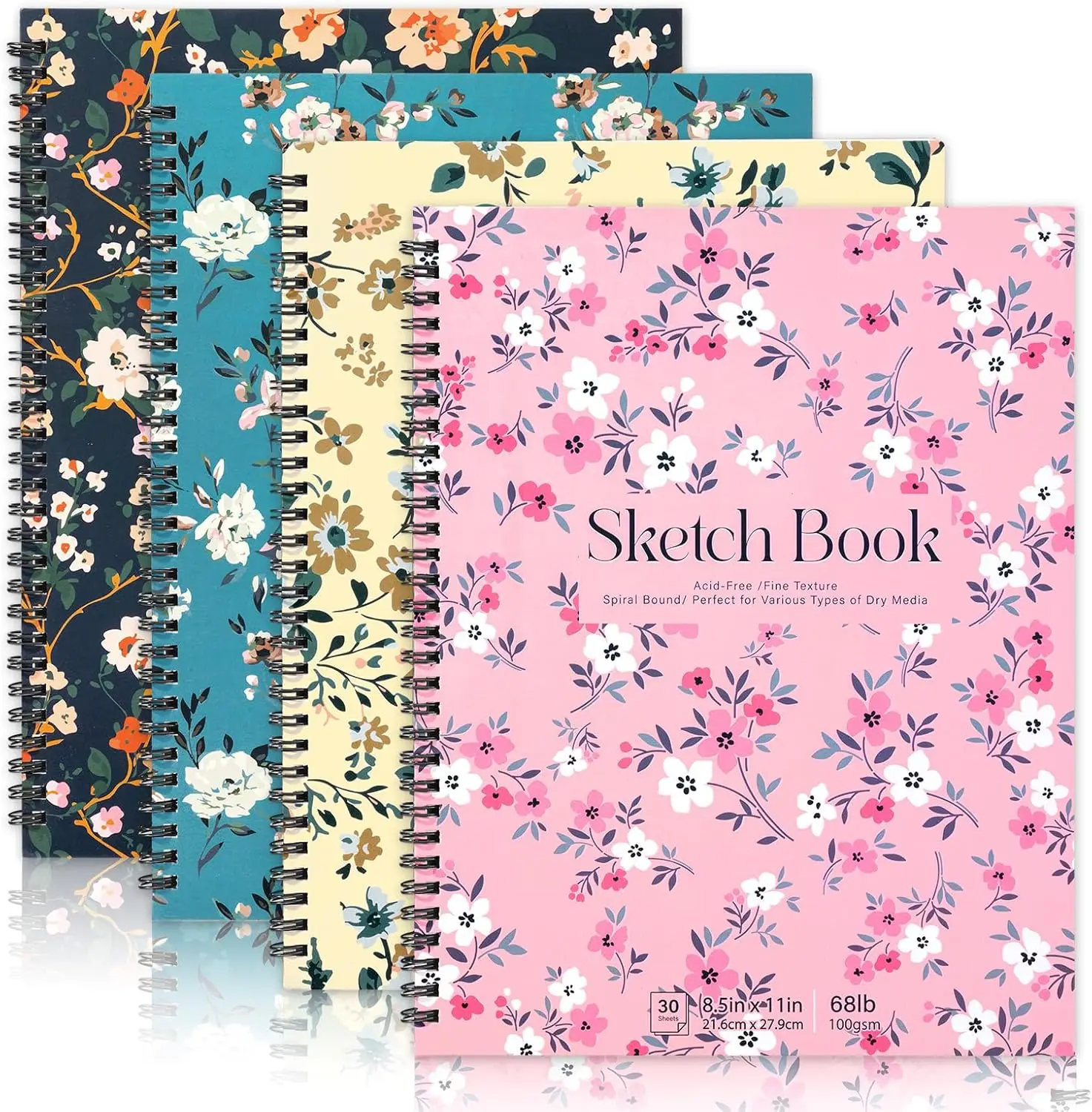 

4 Pack Sketch Books, 8.5x11 Spiral Bound Sketchpad for Drawing with 100gsm Acid-Free Paper, 30 Sheets Each