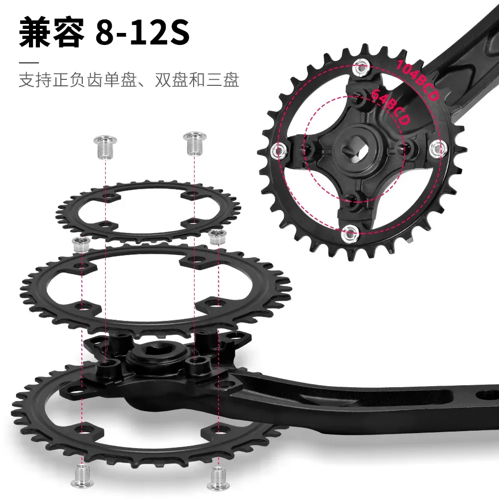 104BCD Square Hole Crank for Mountain Bike,2024 Bicycle Parts,Cycling,length 170MM,Compatible with 32T34T36T38T,8-12 Speed