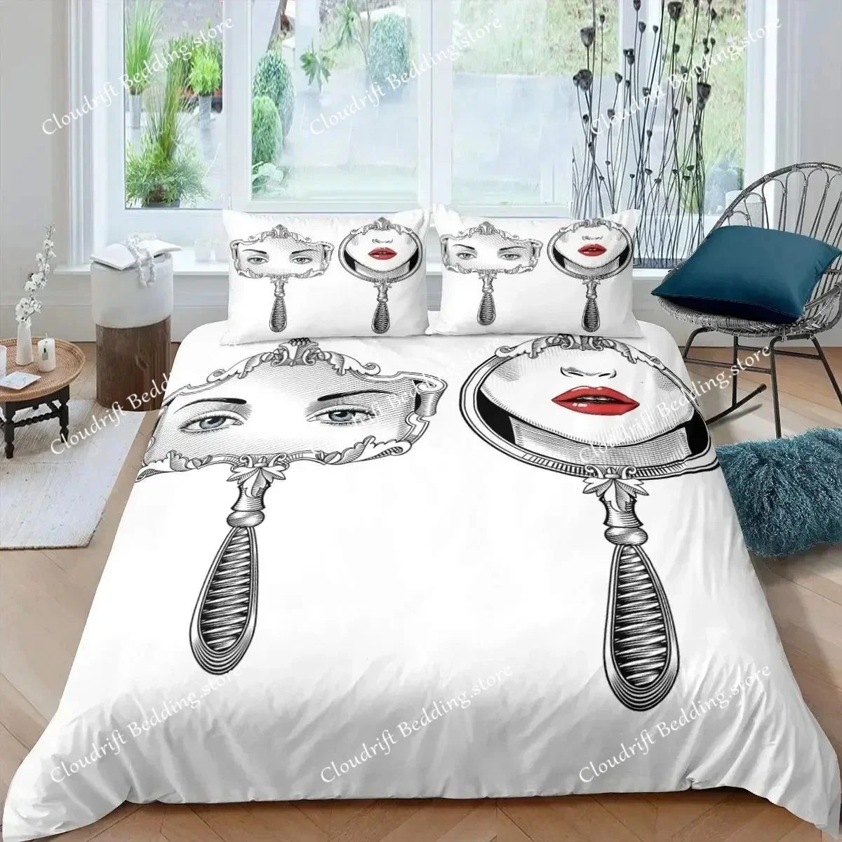 

Eyelash Duvet Cover Set Romantic Woman Closed Eyes Long Lashes King Queen Bedding Set English Words Polyester Quilt Cover